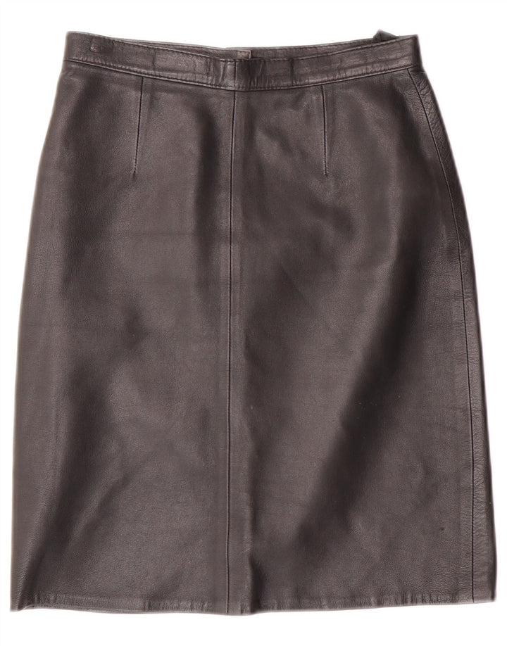 VINTAGE Damen Lederrock IT 38 XS W24 Schwarz