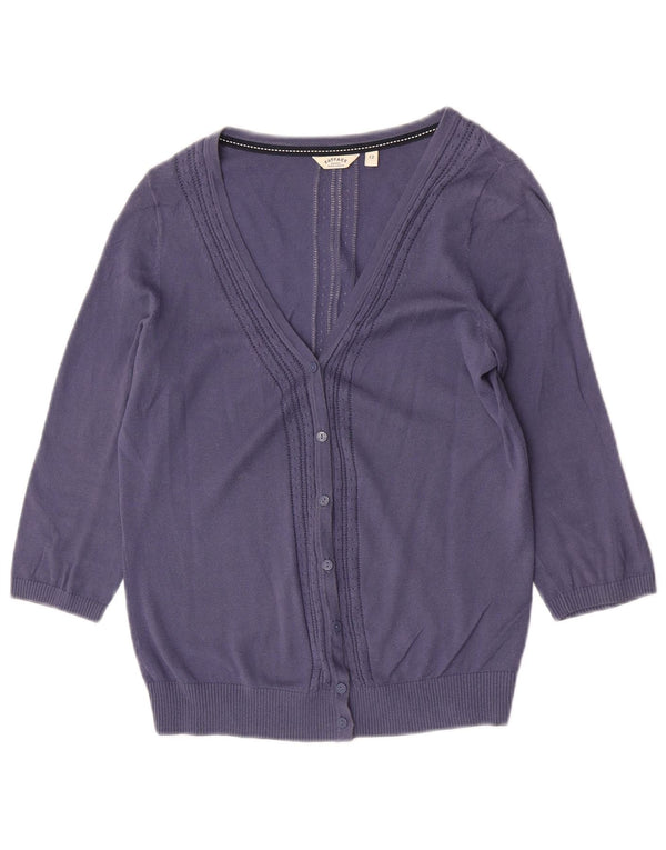 Fat Face Damen-Strickjacke mit 3/4-Ärmeln, UK-Größe 12, mittelblau, Baumwolle