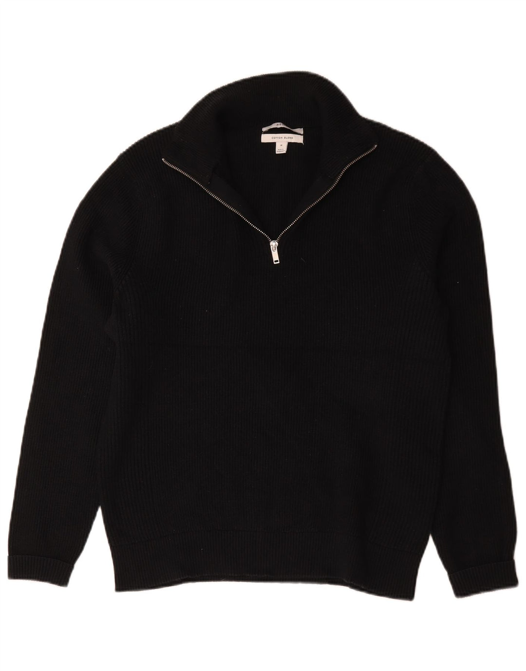 Marks & Spencer Herren-Pullover mit Reißverschluss am Hals, mittelmarineblaue Baumwolle