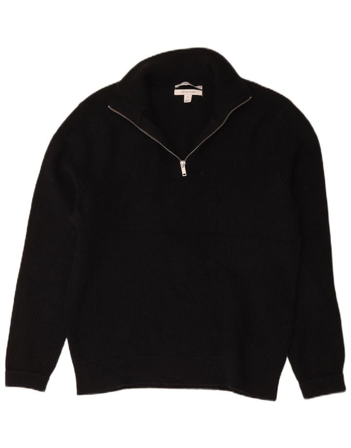 Marks & Spencer Herren-Pullover mit Reißverschluss am Hals, mittelmarineblaue Baumwolle