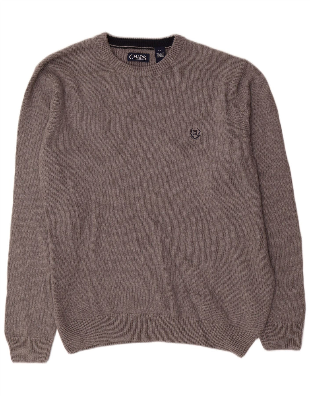 CHAPS Herren-Pullover mit Rundhalsausschnitt, Größe L, aus grauer Baumwolle