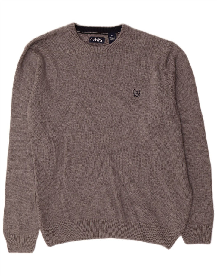 CHAPS Herren-Pullover mit Rundhalsausschnitt, Größe L, aus grauer Baumwolle