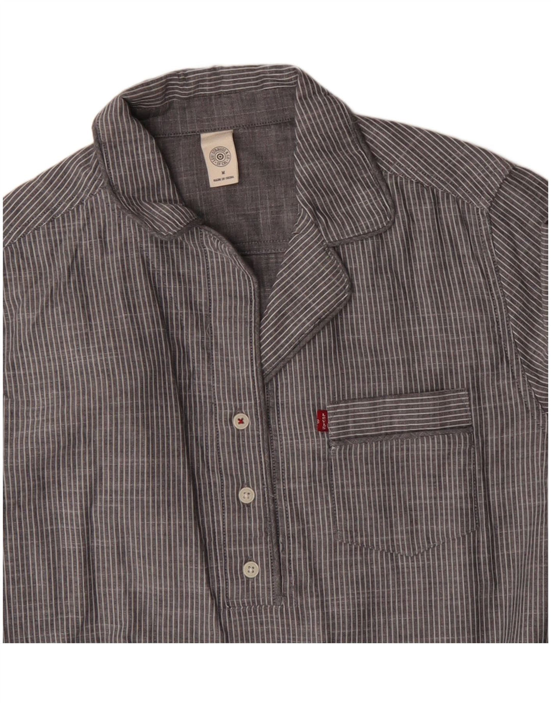 Levi's Damen Pullover-Hemdkleid UK 14 Mittelgraue Nadelstreifen-Baumwolle