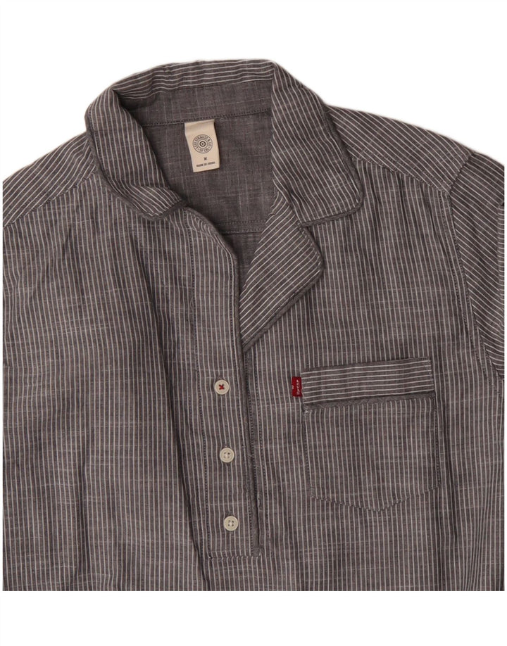 Levi's Damen Pullover-Hemdkleid UK 14 Mittelgraue Nadelstreifen-Baumwolle