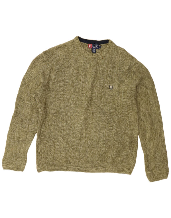 Chaps Mens Loose Fit Crew Neck Jumper Sweater Medium Khaki Flecked Cotton