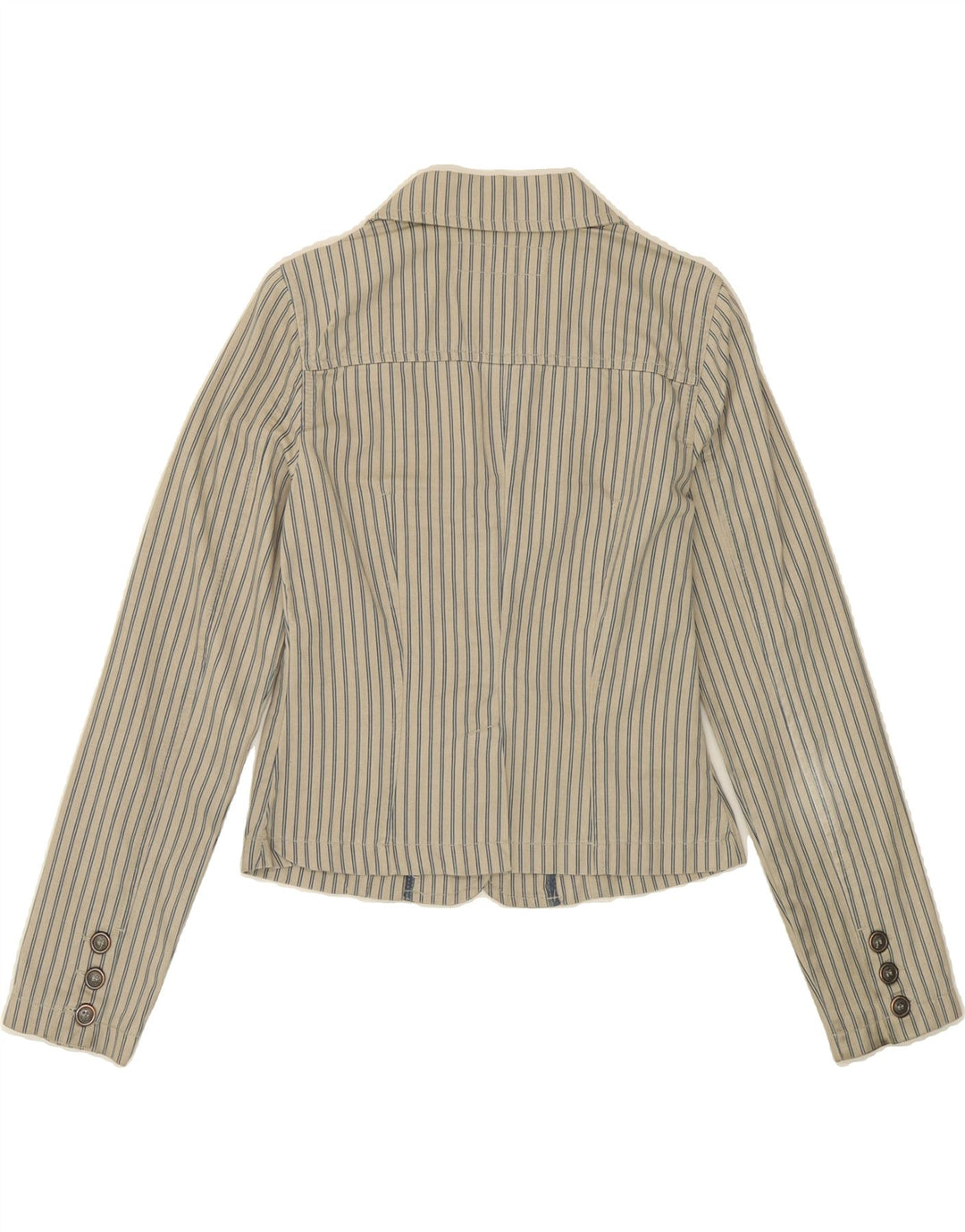 MOSSIMO Womens Crop 2 Button Blazer Jacket UK 12 Medium Grey Striped Vintage Mossimo and Second-Hand Mossimo from Messina Hembry 