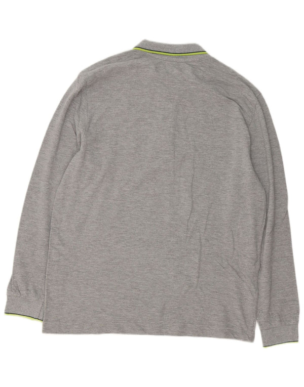 Kappa Herren Langarm-Poloshirt mit normaler Passform, große graue Baumwolle
