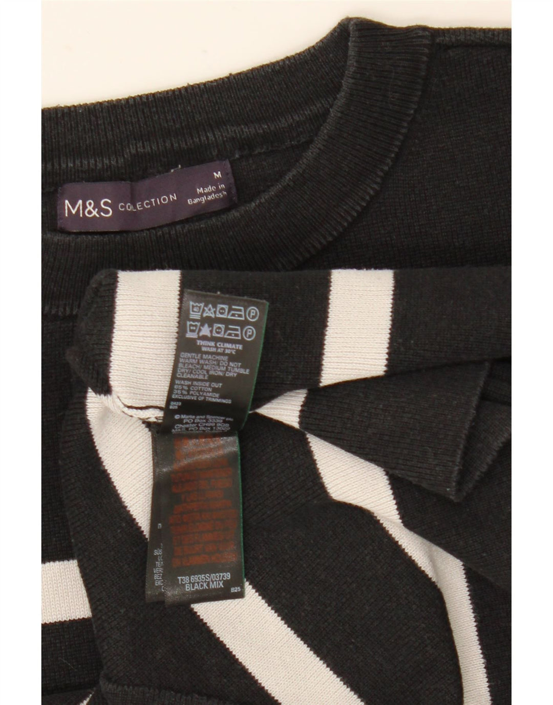 Marks & Spencer Damen-Pullover mit Rundhalsausschnitt, Gr. 12, mittelschwarz gestreift
