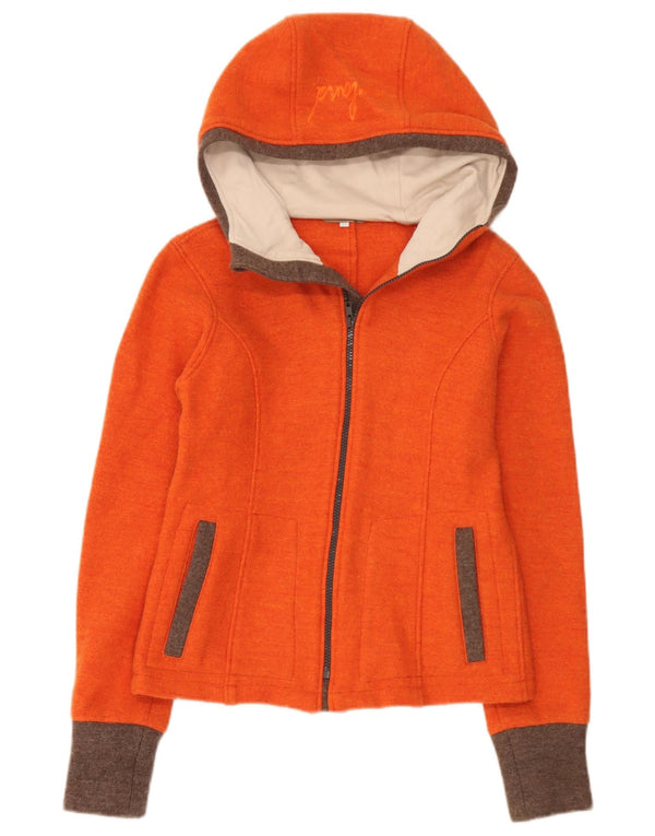 Vintage Damen Strickjacke mit Kapuze UK 14 Mittelorange Farbblock