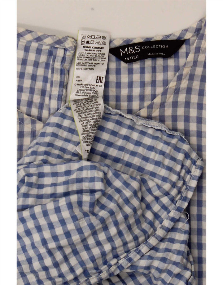 Marks & Spencer Damen Maxikleid UK 14 Mittelblaue Gingham-Baumwolle