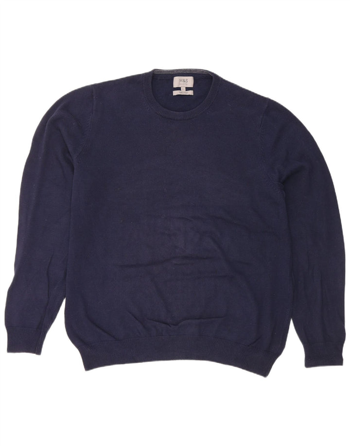 Marks & Spencer Herren-Pullover mit Rundhalsausschnitt, groß, marineblaue Baumwolle