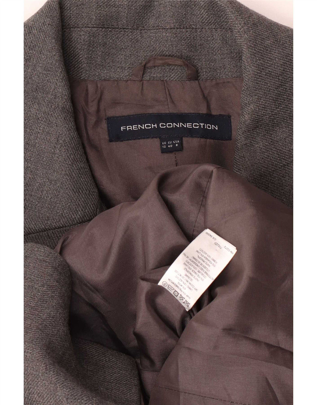 French Connection Zweireihiger Militärmantel für Damen, UK 12, Mittelgrau
