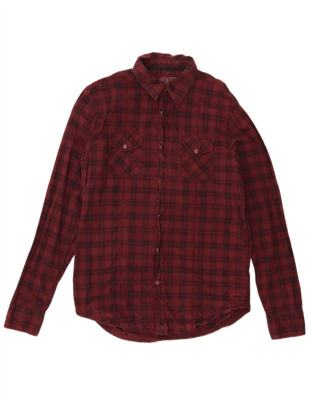 Guess Herren-Flanellhemd mit Grafik, groß, Burgunderrot, kariert, Baumwolle