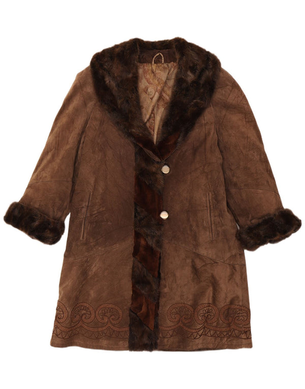 Vintage Damen Wildledermantel UK 14 Mittelbraun Paisley
