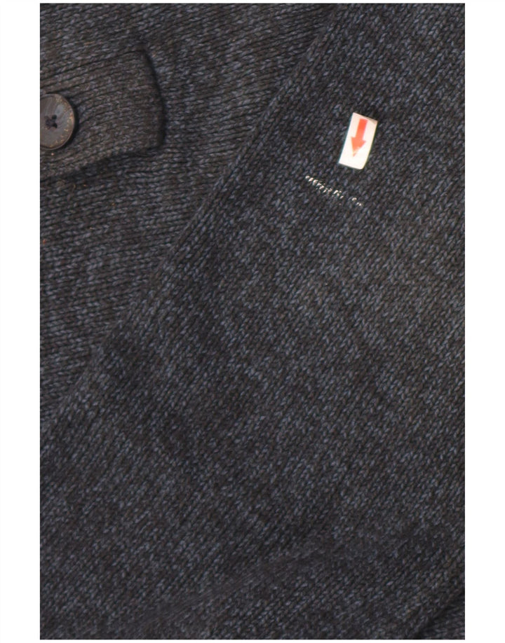 Marks & Spencer Herren-Pullover mit Knopfkragen, groß, Marineblau meliert