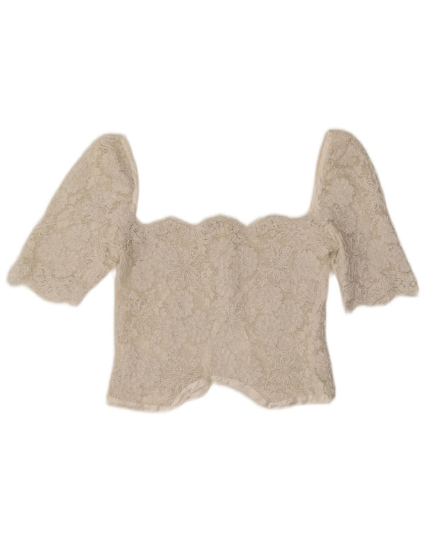 Vintage Damen Spitzen Crop Top UK 4 XS Weiß
