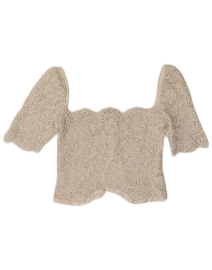 Vintage Damen Spitzen Crop Top UK 4 XS Weiß