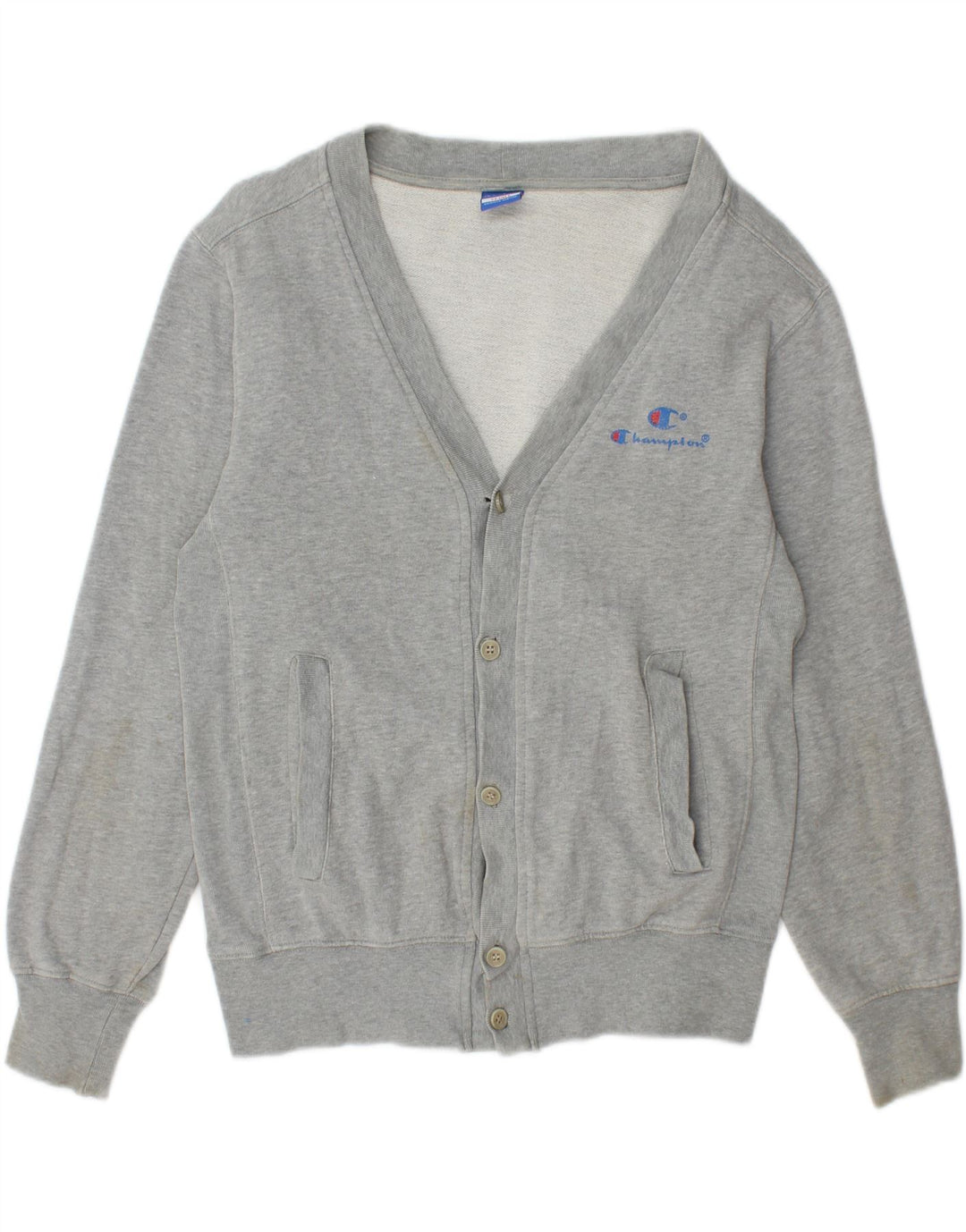 CHAMPION Womens Oversized Cardigan Sweater UK 10 Small Grey Cotton Vintage Champion and Second-Hand Champion from Messina Hembry 