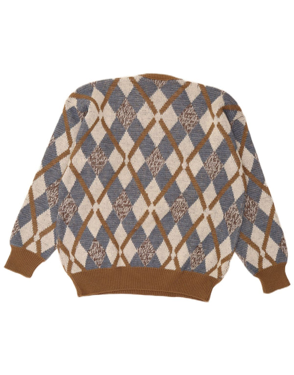 Vintage Herren-Pullover mit Rundhalsausschnitt, Größe 52, groß, braun, Argyle/Diamant