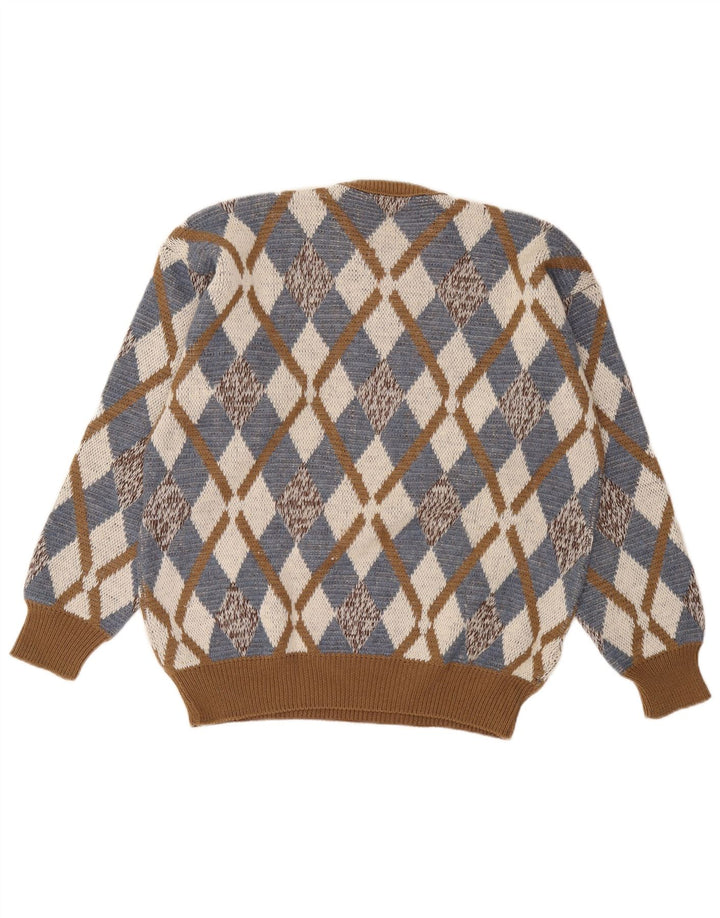 Vintage Herren-Pullover mit Rundhalsausschnitt, Größe 52, groß, braun, Argyle/Diamant