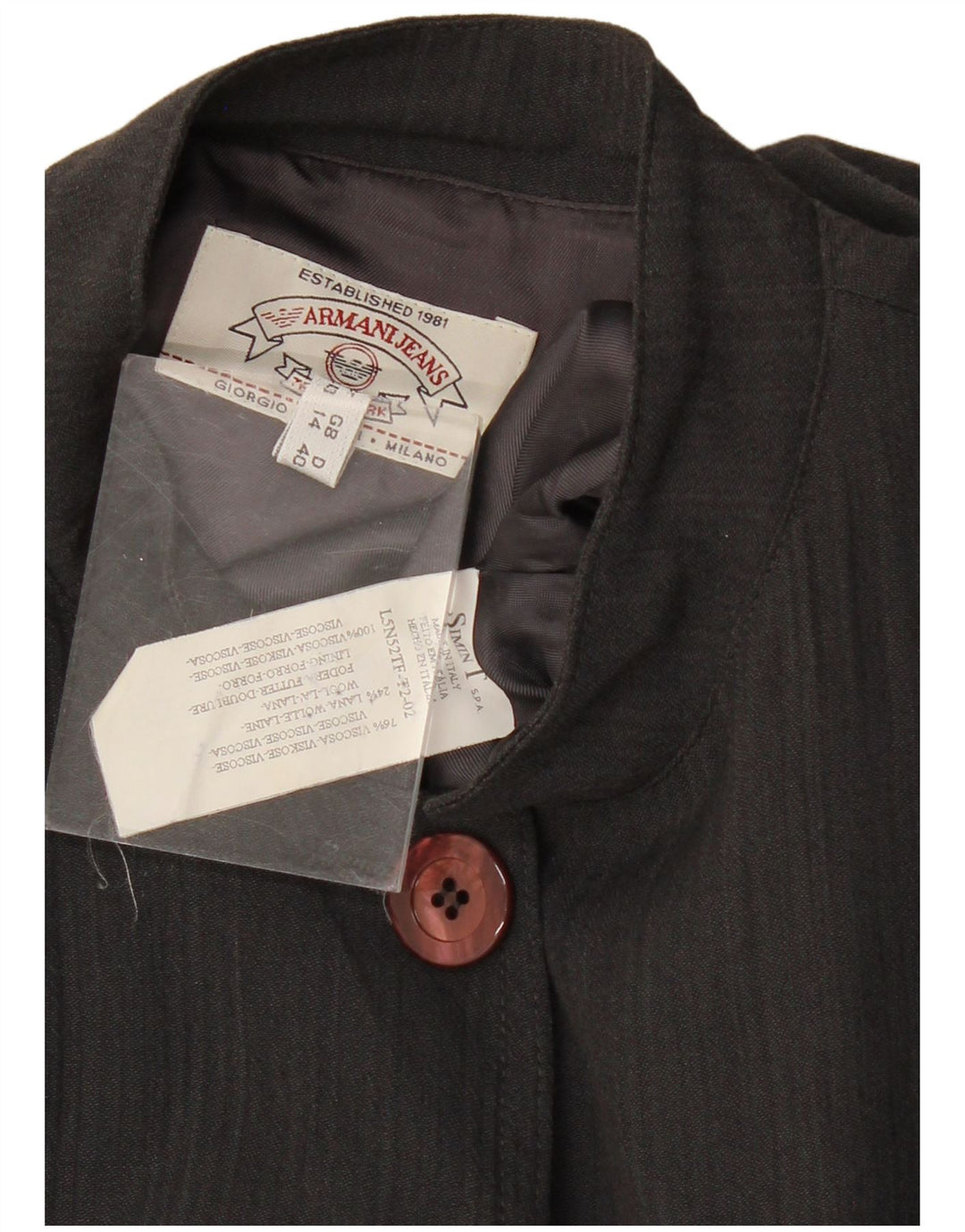 ARMANI JEANS Damen 5-Knopf-Blazerjacke UK 14 Große schwarze Viskose