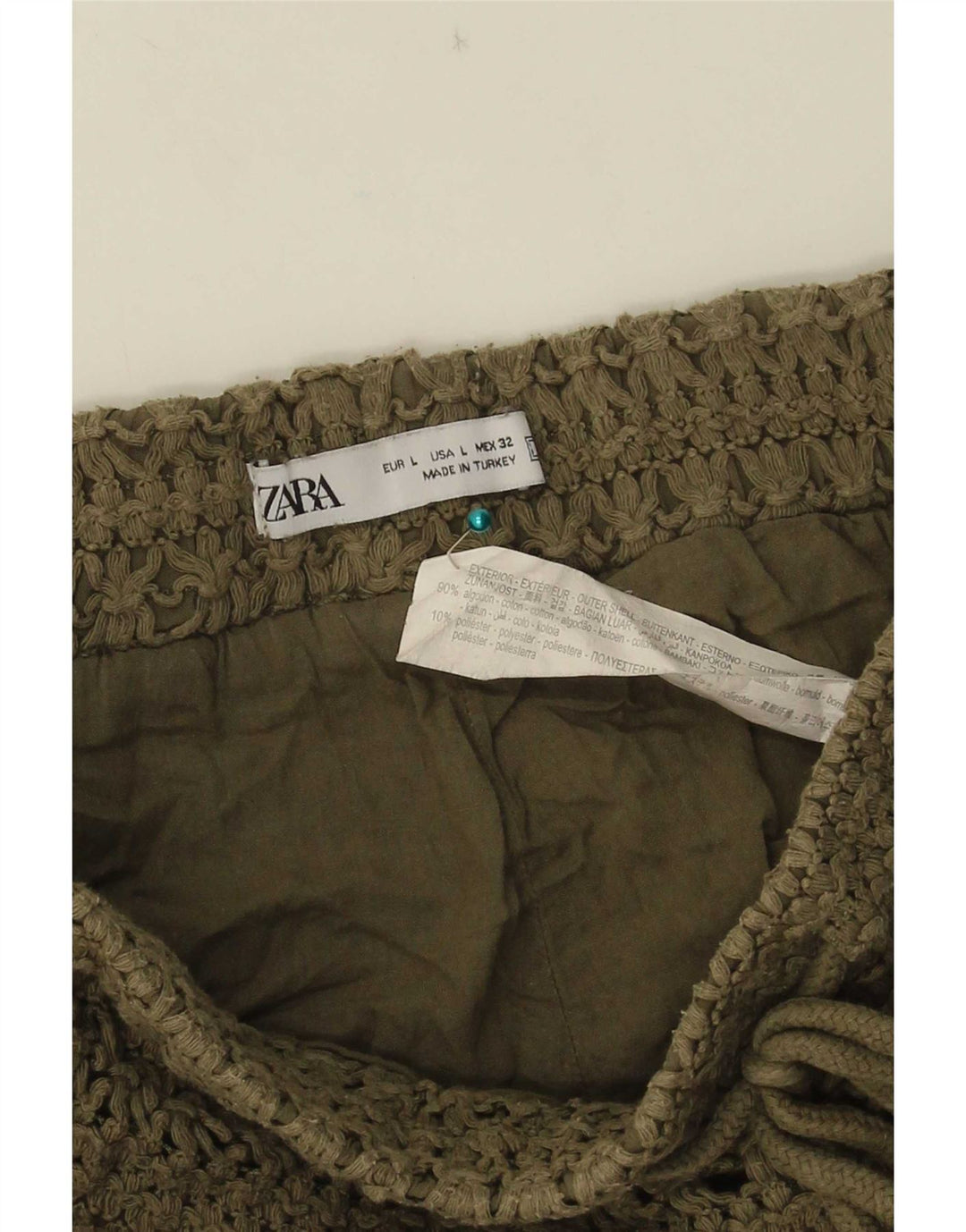 Zara Häkelshorts für Damen, groß, W32, Khaki, Baumwolle