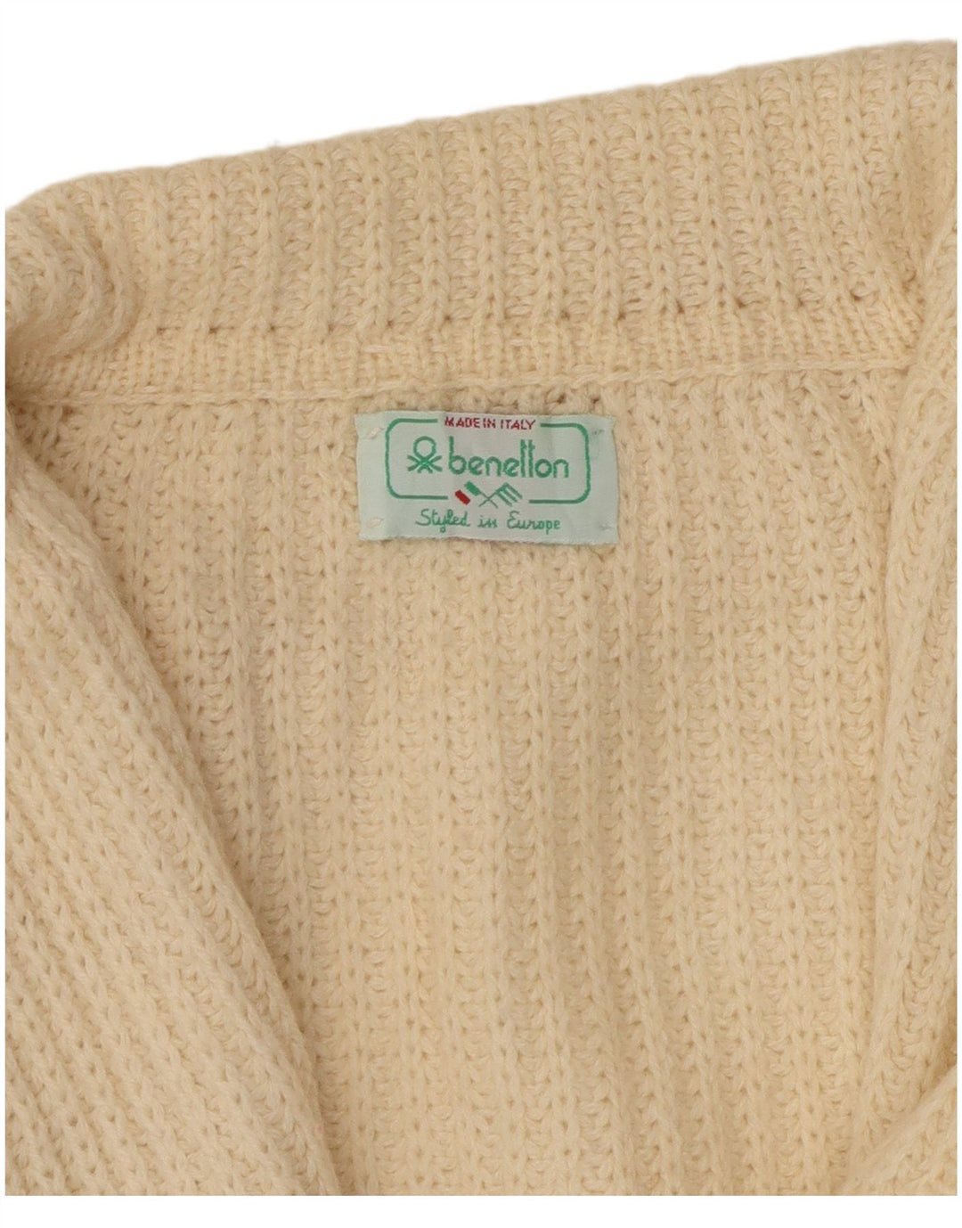 BENETTON Damen Crop Cardigan Pullover IT 46 Große cremefarbene Wolle