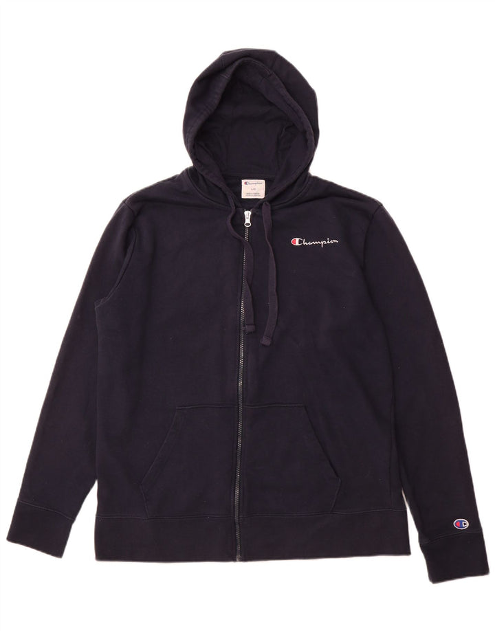 CHAMPION Mens Zip Hoodie Sweater Large Navy Blue Cotton
