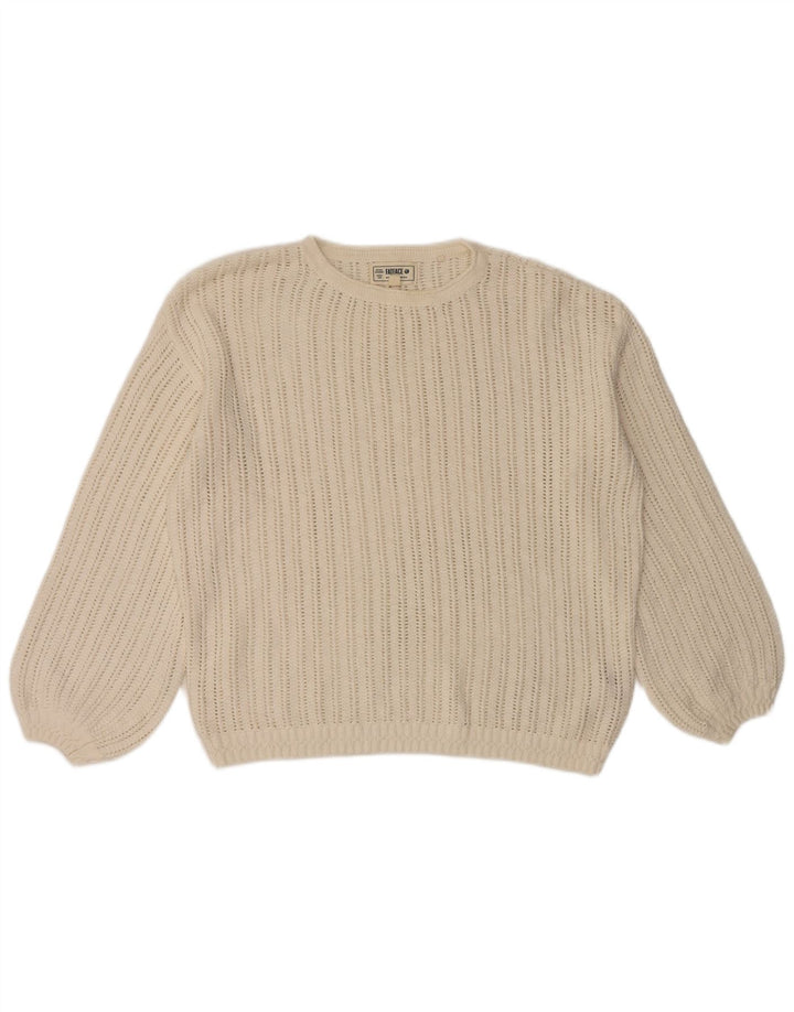 Fat Face Damen-Pullover, übergroß, Rundhalsausschnitt, Gr. 12, Mittelweiß