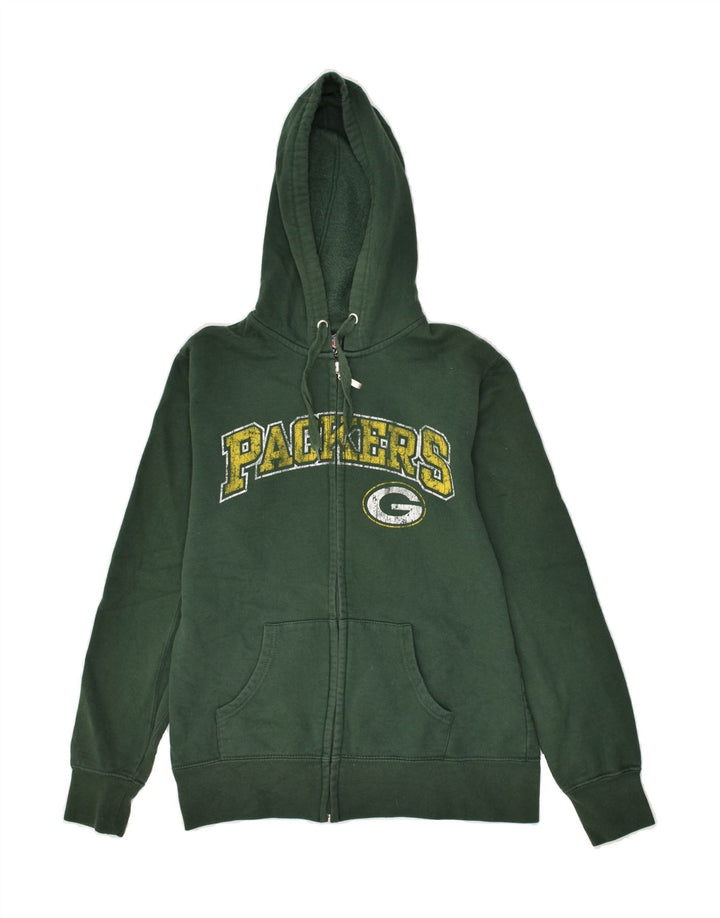 MAJESTIC Womens Packers Graphic Zip Hoodie Sweater UK 14 Medium Green | Vintage Majestic | Thrift | Second-Hand Majestic | Used Clothing | Messina Hembry 