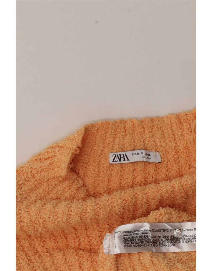 Zara Damen Crop Turtle Neck Pullover Pullover UK 10 Small Orange Polyester
