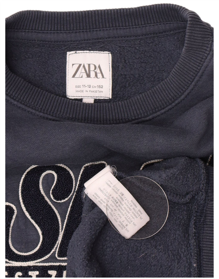 Zara Jungen-Sweatshirt mit Grafik, 11–12 Jahre, marineblaue Baumwolle