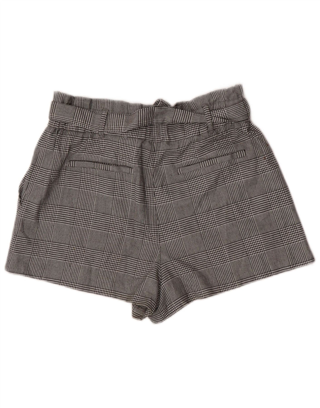 Zara Damen-Chinoshorts mit hoher Taille, Größe L, W30, graues Hahnentritt-Polyester