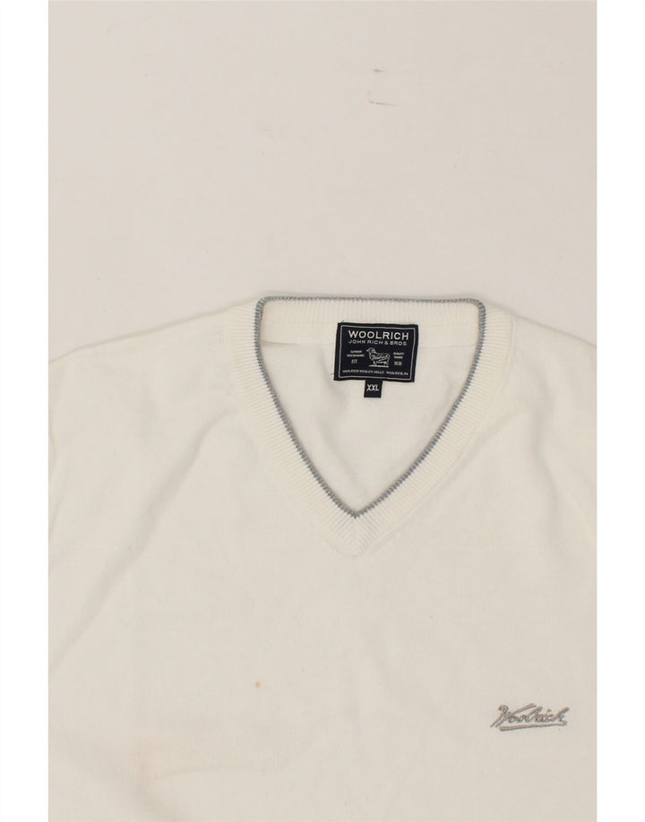 WOOLRICH Mens V-Neck Jumper Sweater 2XL White Cotton Vintage Woolrich and Second-Hand Woolrich from Messina Hembry 
