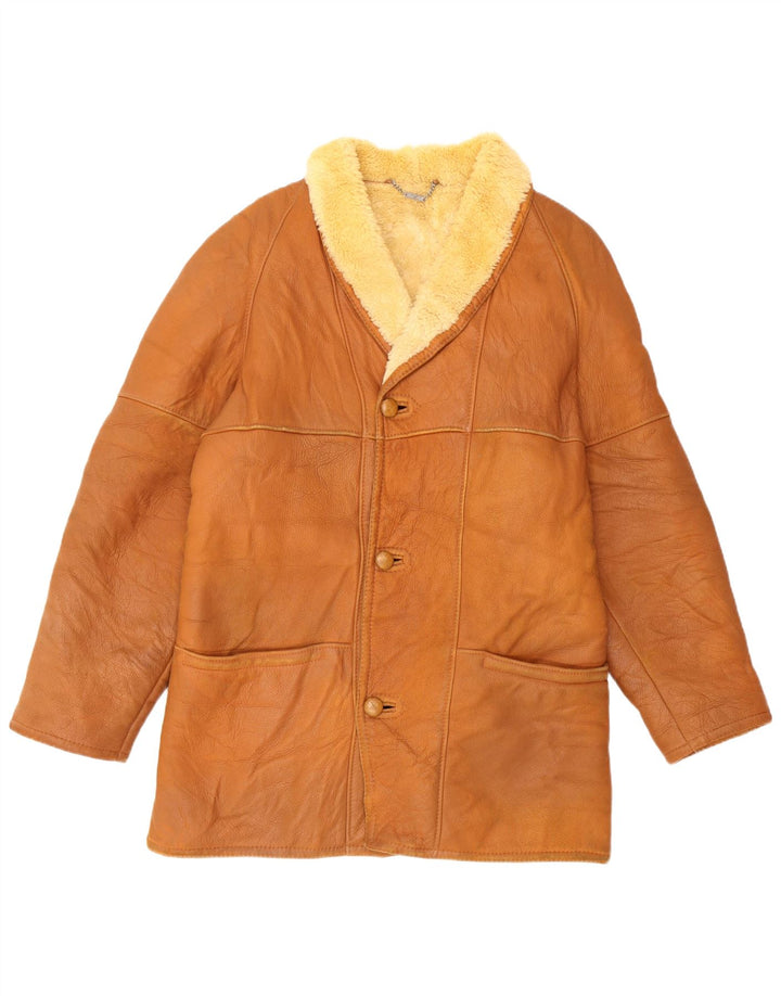 MABRUN Herren Shearling Jacke UK 36 Small Braunes Leder