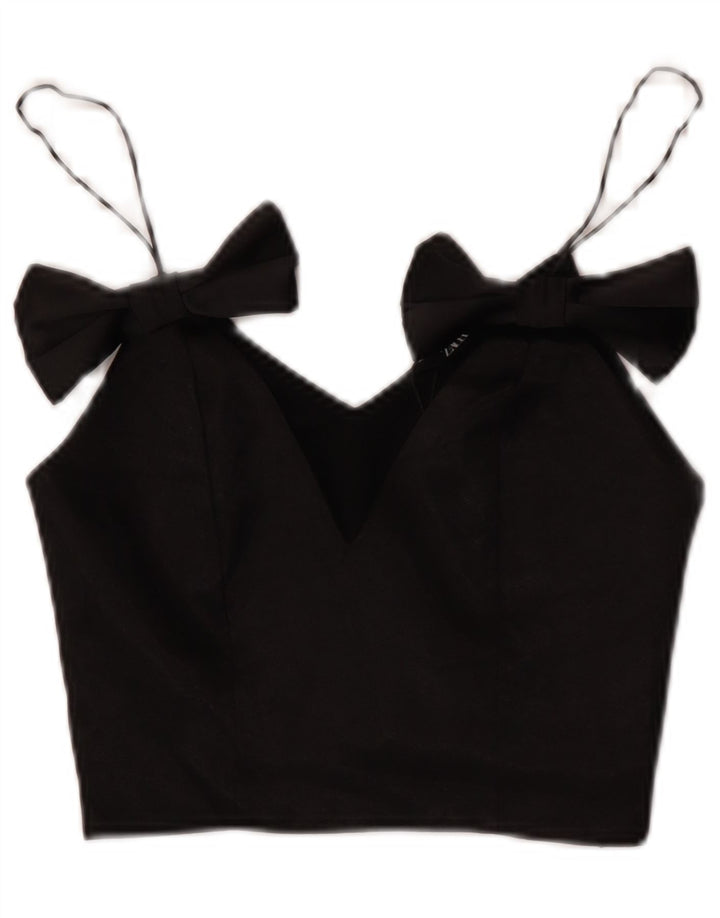 Zara Damen Crop Cami Top UK 4 XS Schwarz Polyester