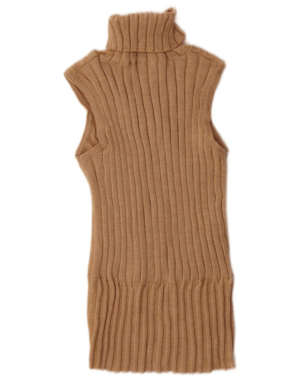 Vintage Damen Rollkragenweste Tank Top UK 12 Mittelbeige Merinowolle