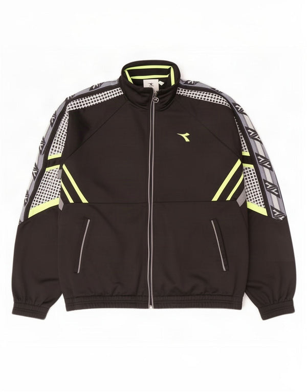 Diadora Herren-Trainingsanzug-Top-Jacke, UK 46 2XL, schwarzes Colourblock-Polyester