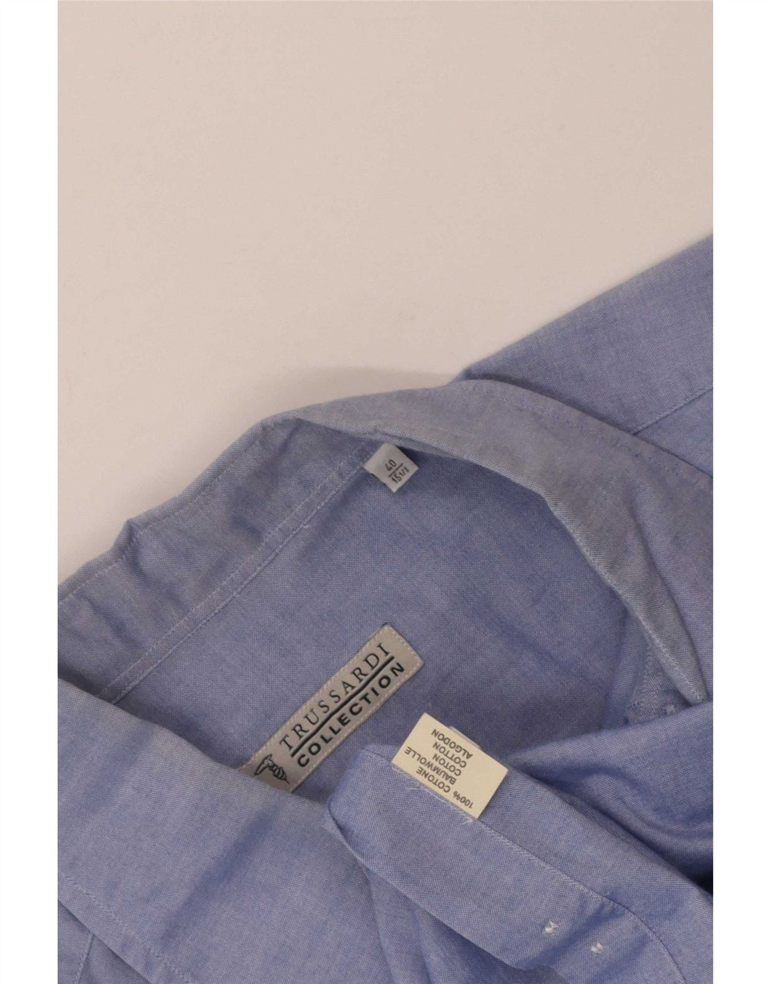 Trussardi Jeans Herrenhemd Größe 40 15 1/2 mittelblaue Baumwolle