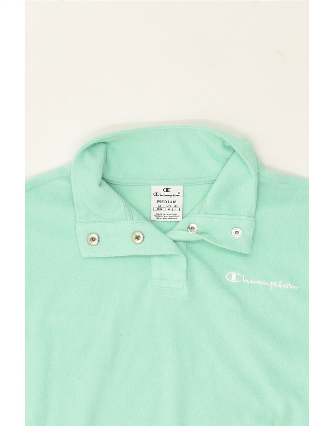 CHAMPION Womens Button Neck Fleece Jumper UK 14 Medium Turquoise | Vintage Champion | Thrift | Second-Hand Champion | Used Clothing | Messina Hembry 