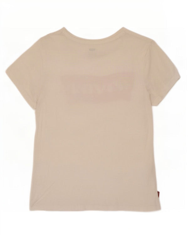 Levi's Damen-T-Shirt mit Grafik, UK 10, Größe S, weiße Baumwolle