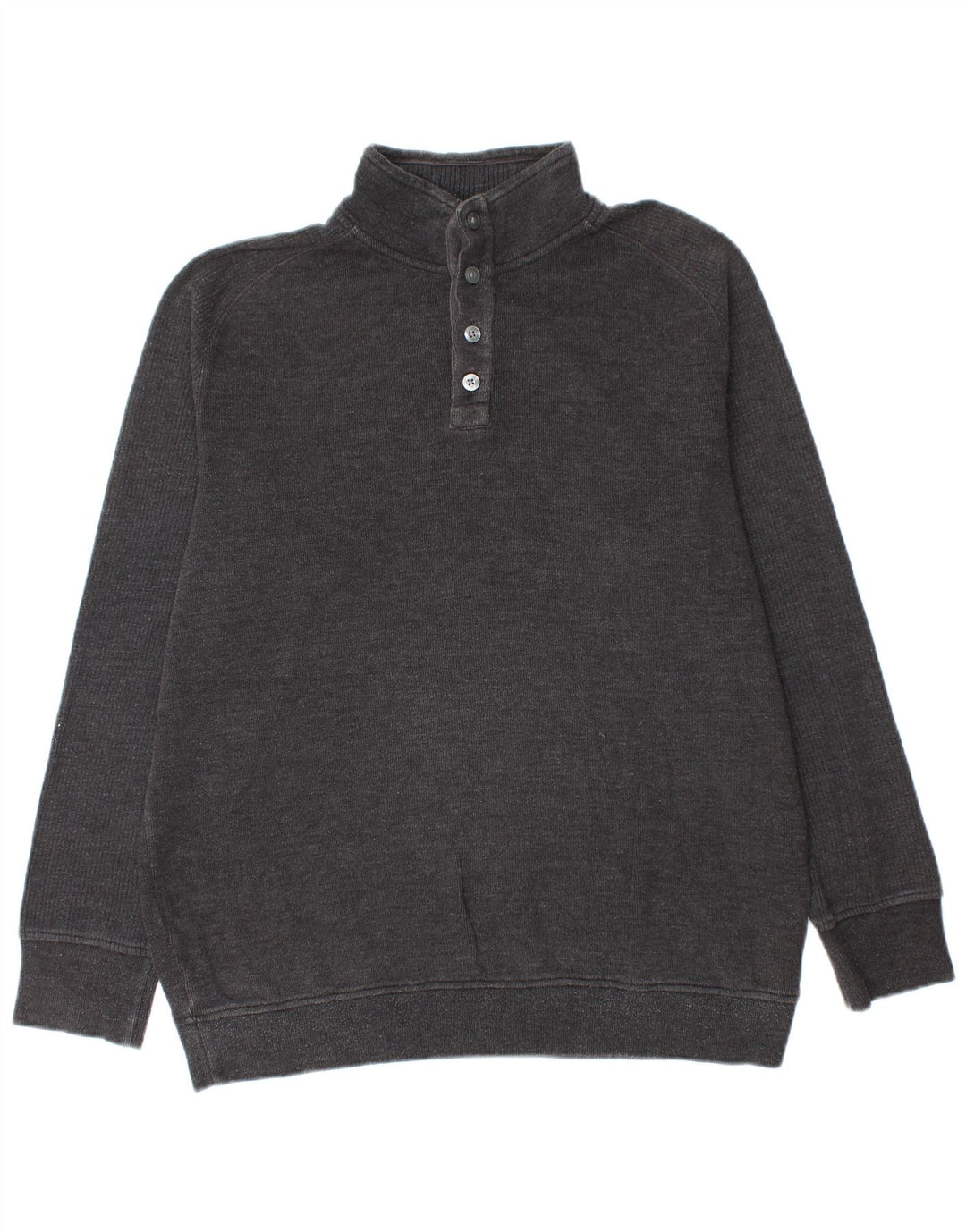 Marks & Spencer Herren-Pullover mit Knopfkragen, mittelgraue Baumwolle