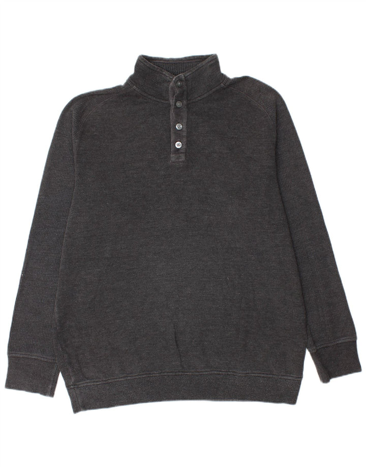 Marks & Spencer Herren-Pullover mit Knopfkragen, mittelgraue Baumwolle