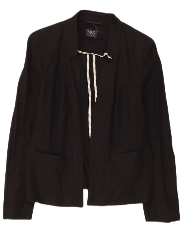 Marks & Spencer Womens Open Blazer Jacke UK 12 Mittelschwarzes Leinen