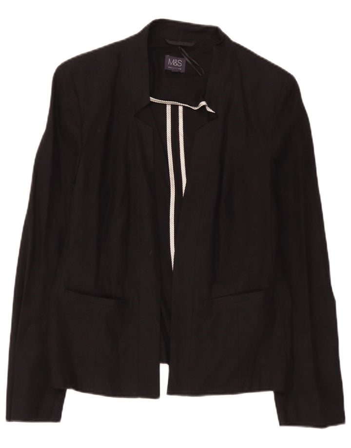 Marks & Spencer Womens Open Blazer Jacke UK 12 Mittelschwarzes Leinen