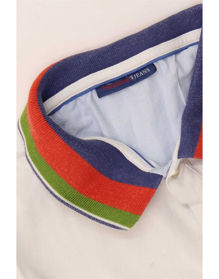 Trussardi Jeans Herren-Poloshirt, Größe S, Weiß, Farbblockdesign