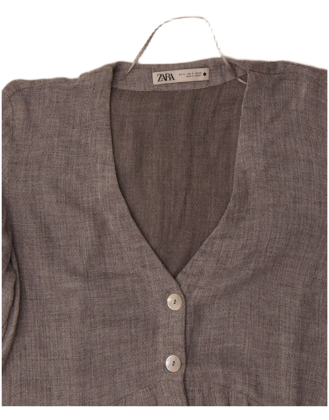 ZARA Damen-Blazer mit 3/4-Ärmeln und 5 Knöpfen, Gr. 10, Größe S, Grau