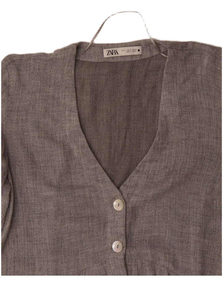 ZARA Damen-Blazer mit 3/4-Ärmeln und 5 Knöpfen, Gr. 10, Größe S, Grau