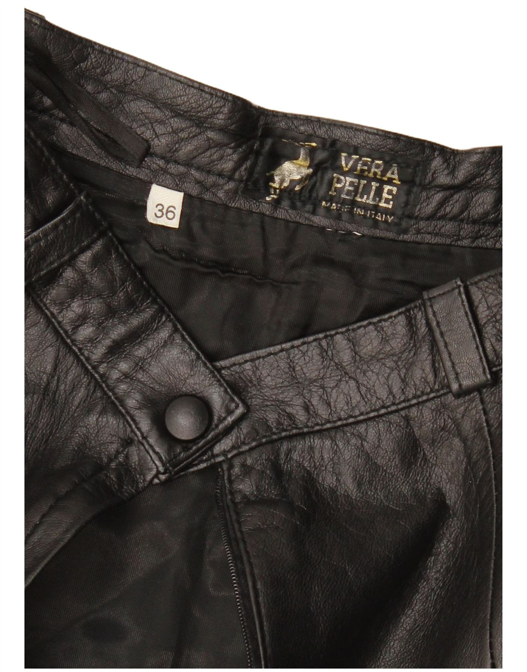 VINTAGE Damen Lederrock EU 36 Small W26 Schwarzes Leder