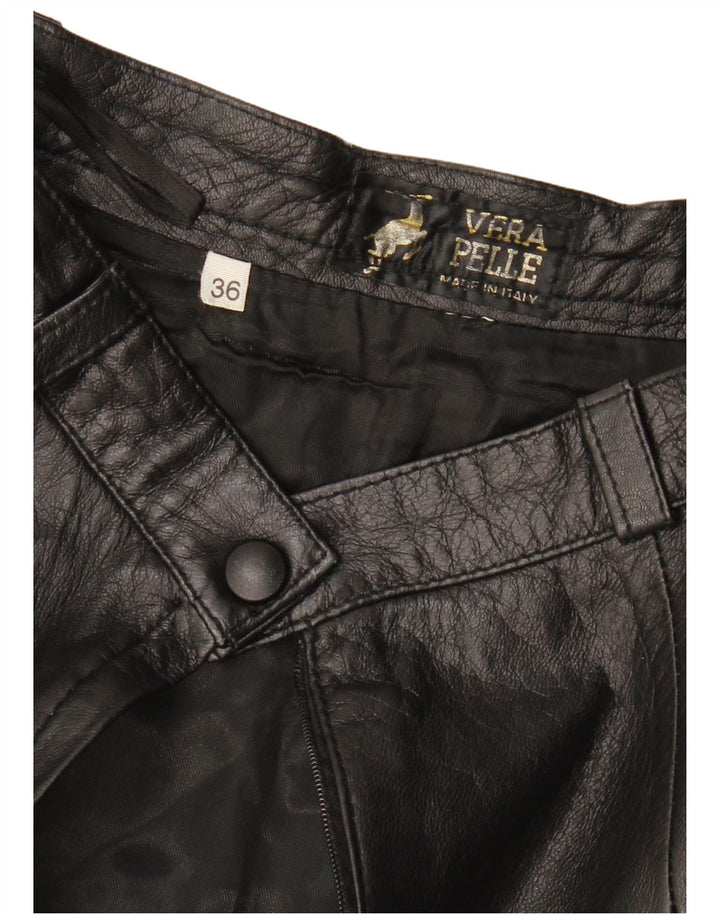 VINTAGE Damen Lederrock EU 36 Small W26 Schwarzes Leder